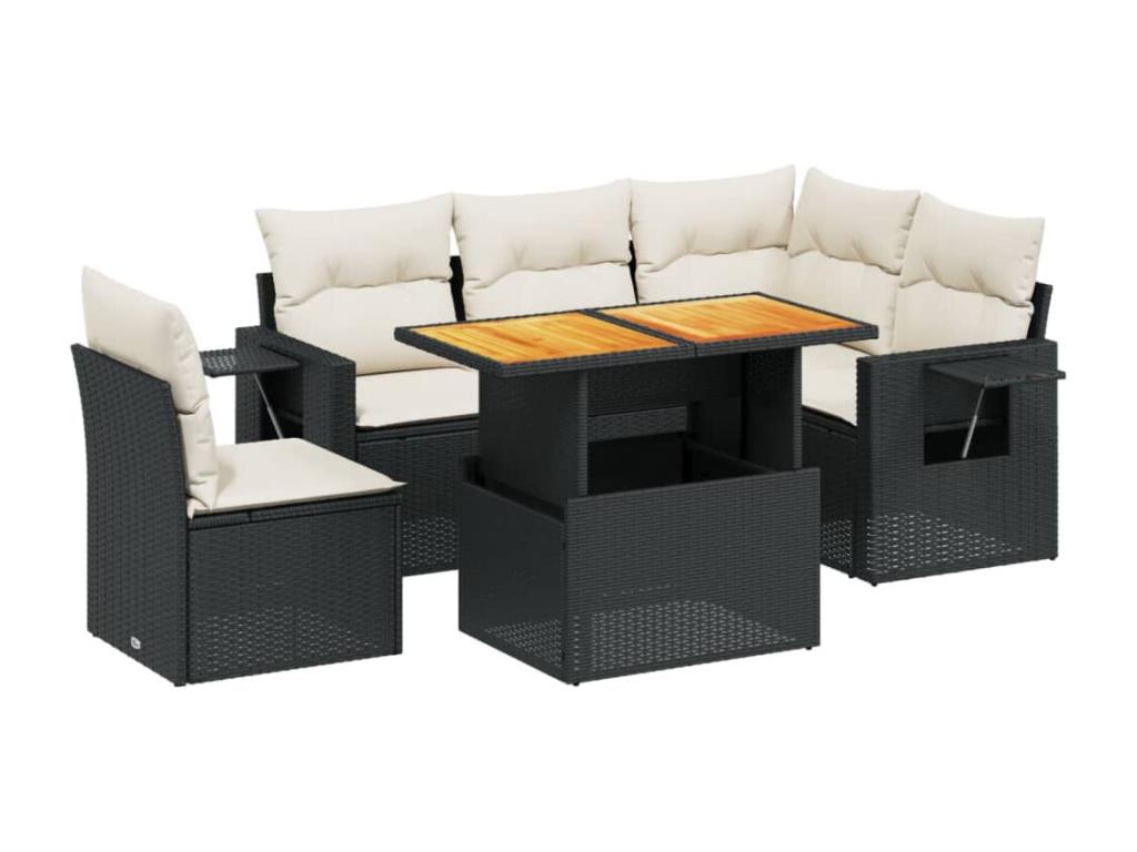 6-Piece Outdoor Patio Set with Cushions - Black Resin, W 24.4 x D 24.4 x H 27.2 in