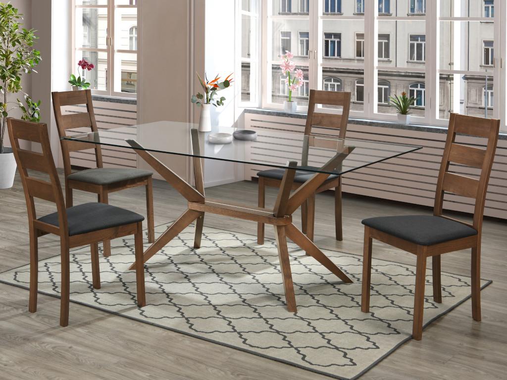 Set of 2 Chairs - Natural Polyester Fabric, Solid Wood, W 17.7 x D 20.3 x H 38 in