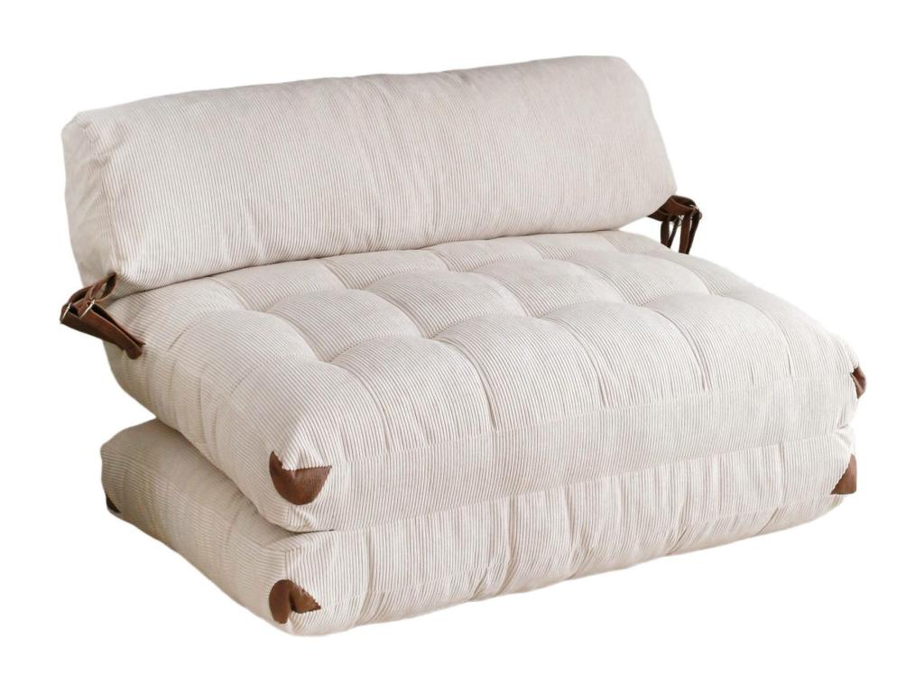 Bed - White Polyester Fabric, W 47.2 x D 29.5 x H 31.1 in