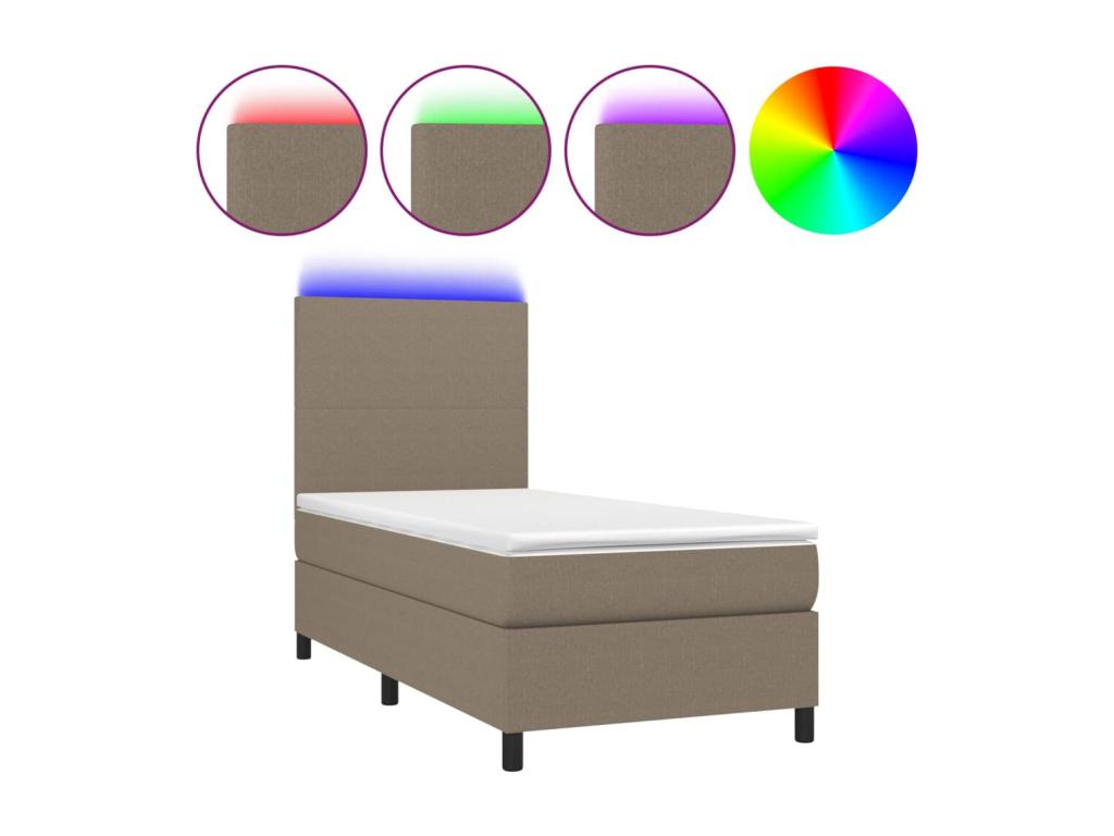 Bed Frame with Mattress with LED - Taupe Polyester Fabric, W 79.9 x D 39.4 x H 50.4 in