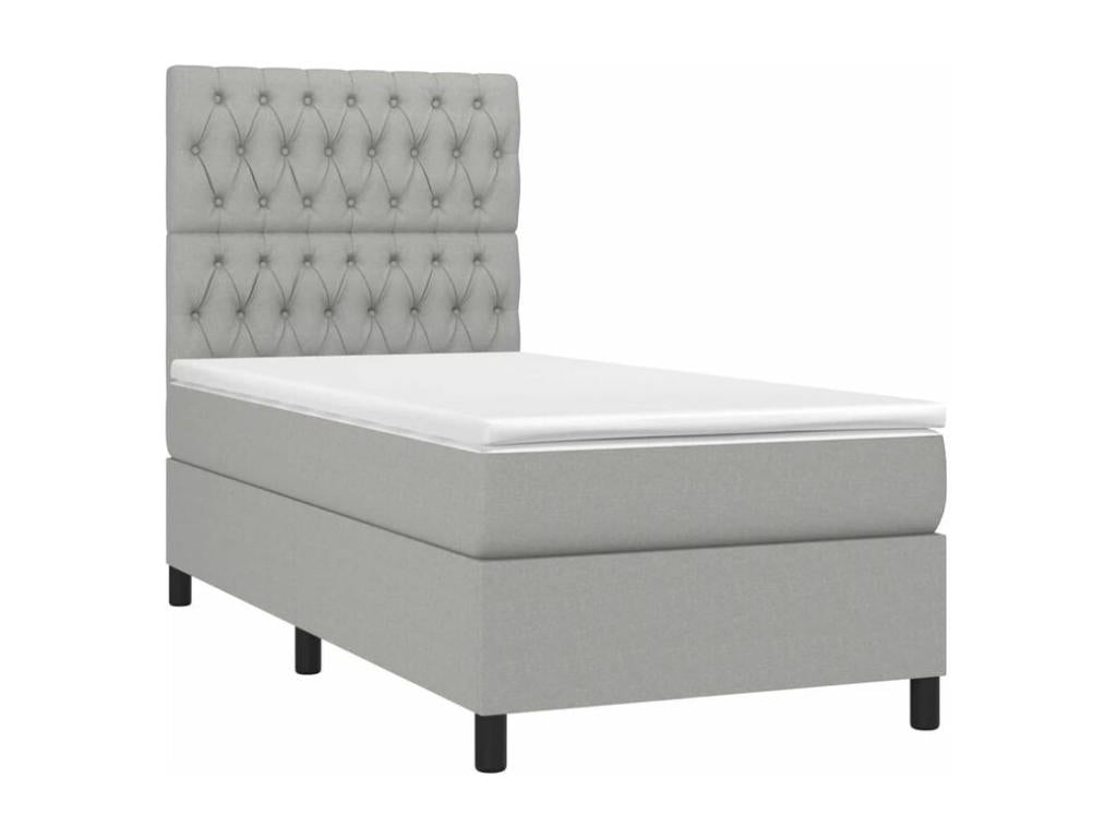 Bed Frame with Mattress with LED - White Polyester Fabric, W 76 x D 35.4 x H 46.5 in