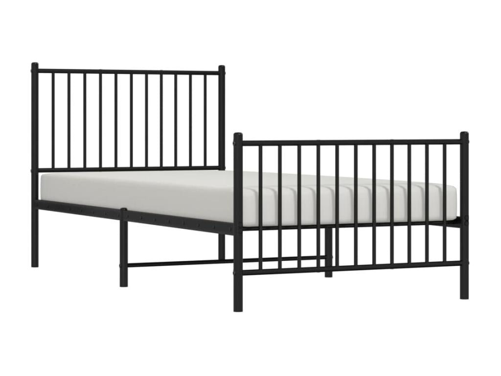 Bed Frame with Headboard - Black Steel, W 81.5 x D 37.4 x H 35.6 in