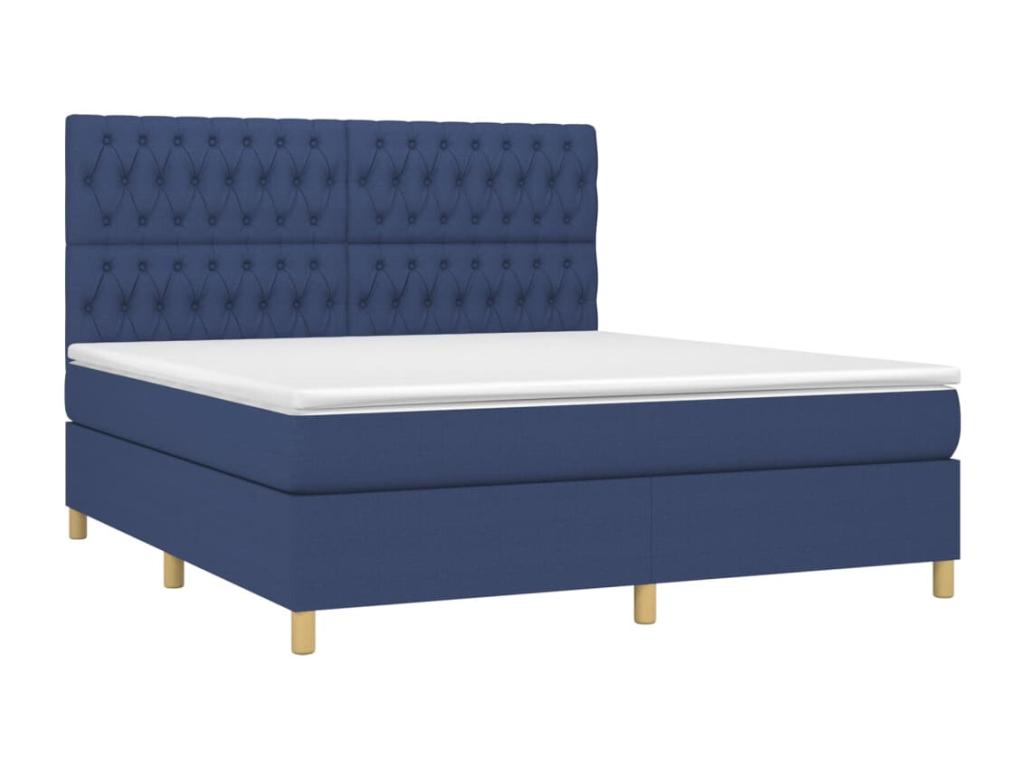 Bed Frame with Mattress with LED - Blue Polyester Fabric, W 79.9 x D 70.9 x H 50.4 in