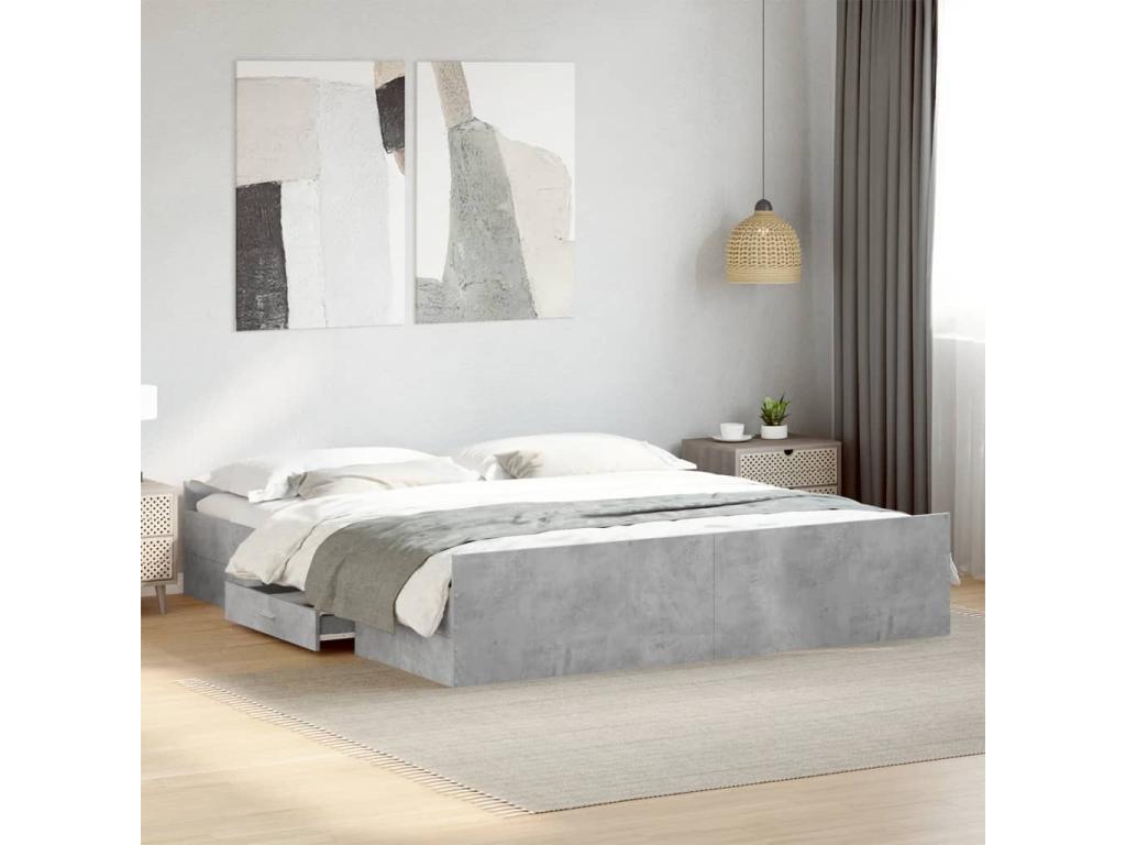 Bed - Gray Engineered Wood, W 79.9 x D 72 x H 15.7 in