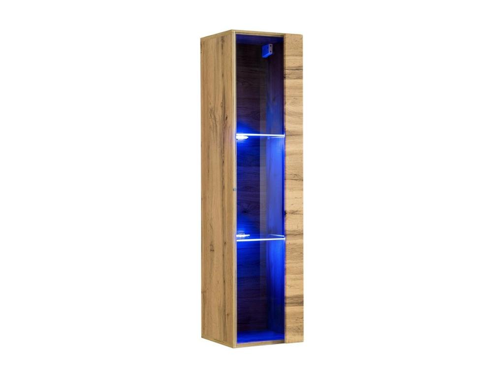 Display Cabinet with LED - Brown Wood, W 11.8 x D 11.8 x H 47.2 in