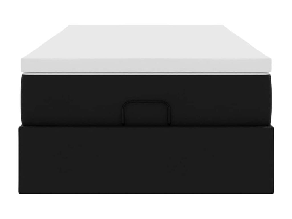 Bed Frame with Mattress - Black Faux Leather, W 79.9 x D 31.5 x H 9.3 in