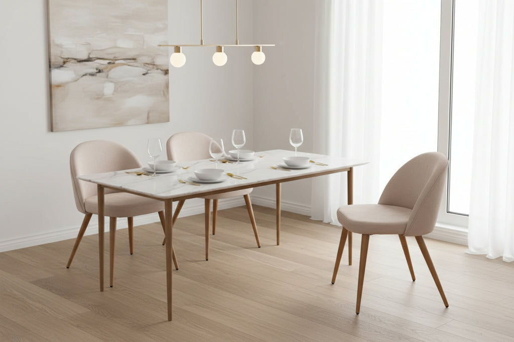 Set of 4 Dining Chairs - Beige Polyester Fabric, W 18.9 x D 18.1 x H 30.3 in