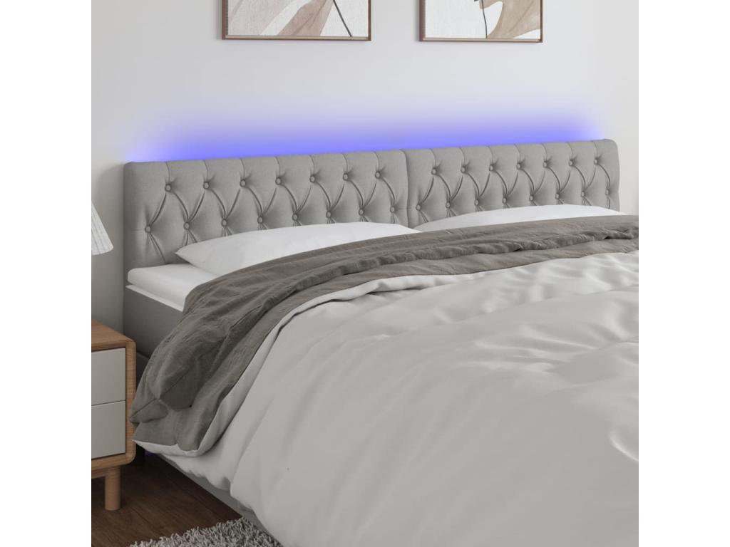 Bed with LED - Gray Polyester Fabric, W 78.7 x D 2.8 x H 34.6 in