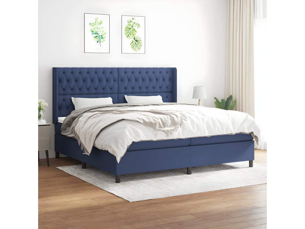 Bed Frame with Mattress - Blue Polyester Fabric, W 79.9 x D 79.9 x H 50.4 in