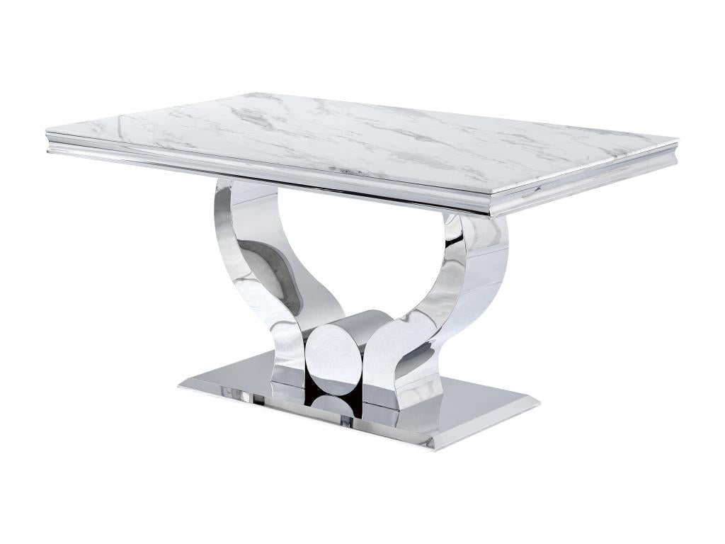 Table - White Glass, W 59.1 x D 35.4 x H 29.5 in