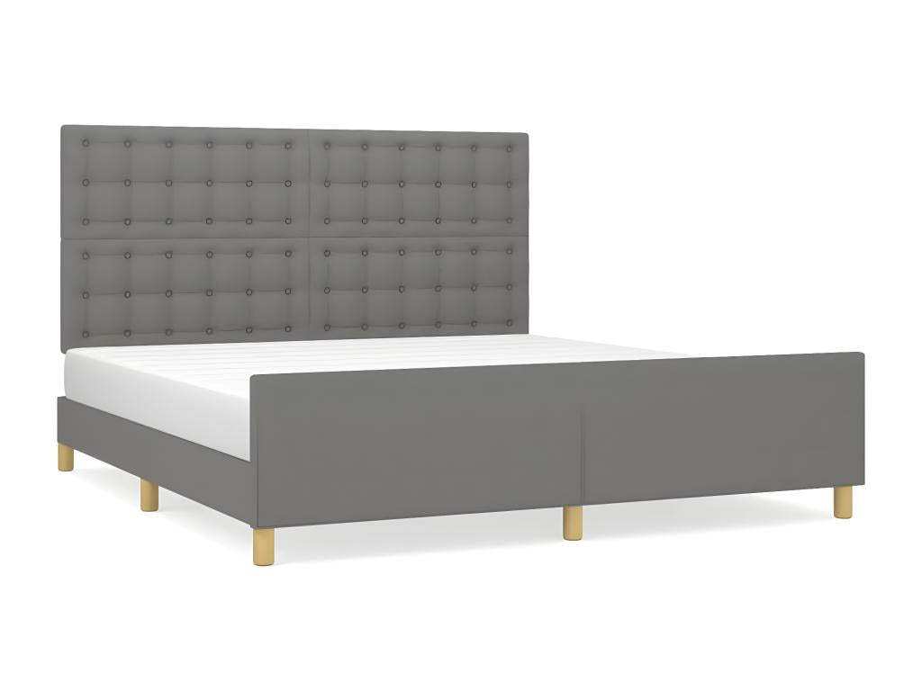 Bed Frame with Headboard - Gray Wood, W 79.9 x D 73.2 x H 50.4 in