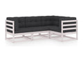 4-Piece Outdoor Patio Set with Cushions - White Wood, W 27.6 x D 27.6 x H 26.4 in