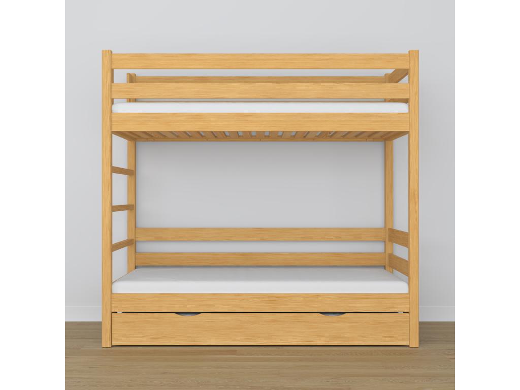 Bed Frame with Mattress - Natural Pine Wood, W 74 x D 38.6 x H 76.8 in
