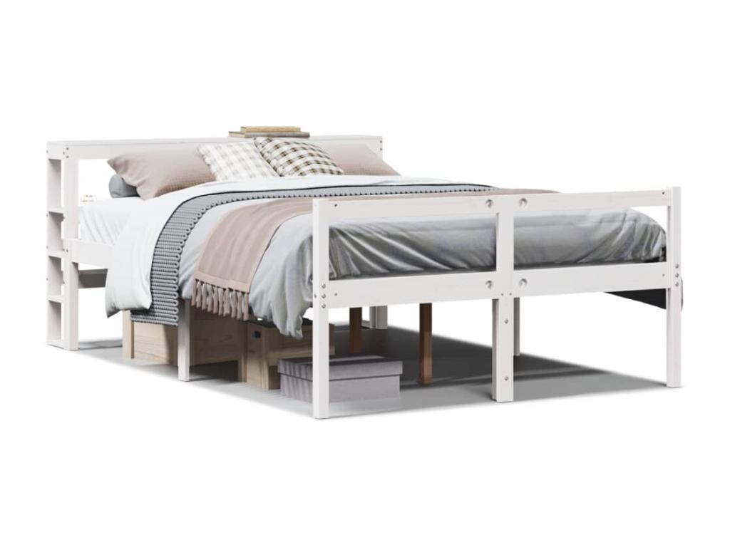 Bed - White Wood, W 88.4 x D 65.4 x H 32.3 in