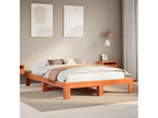 Bed Frame with Mattress - Brown Wood, W 87.2 x D 63.6 x H 12.4 in