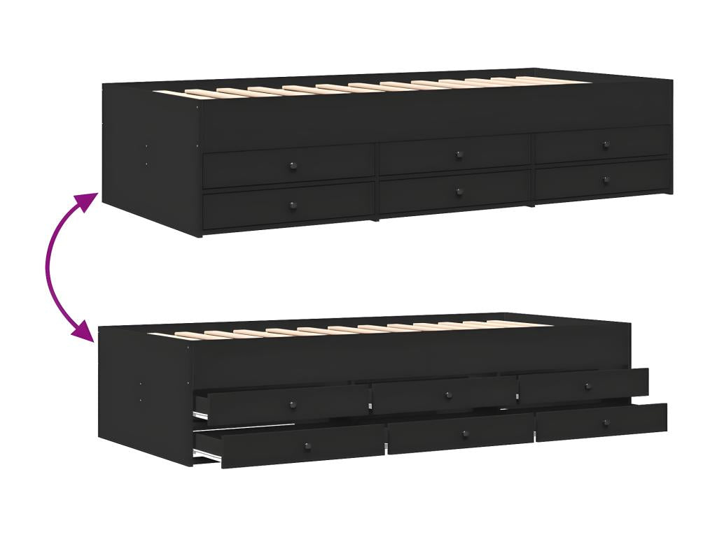 Bed - Black Engineered Wood, W 79.9 x D 40 x H 17.9 in