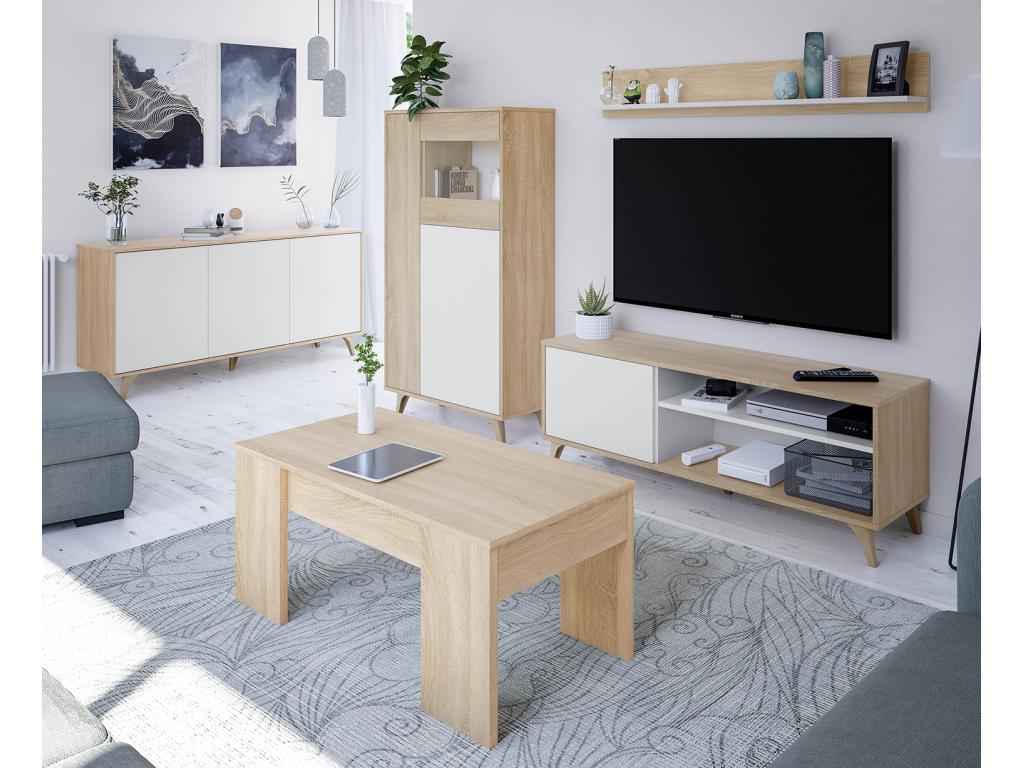 TV Stand - White Oak Wood, W 53.1 x D 15.7 x H 19.7 in