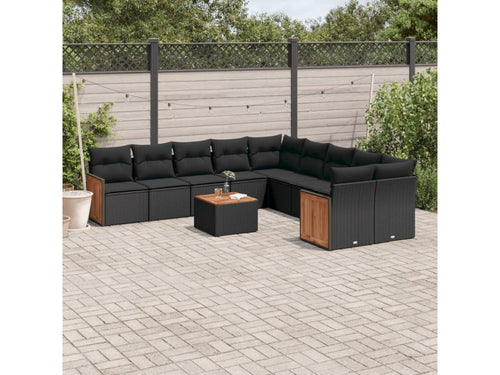 11-Piece Outdoor Patio Set with Cushions - Black Resin, W 24.4 x D 24.4 x H 27.2 in