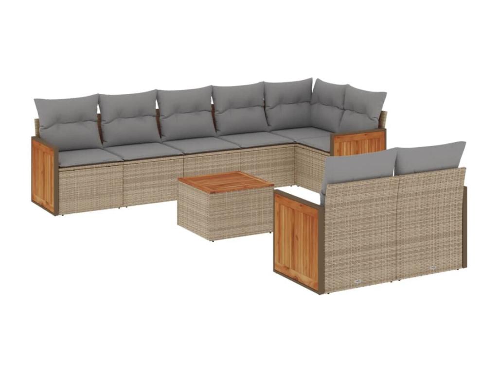 9-Piece Outdoor Patio Set with Cushions - Beige Resin, W 21.7 x D 21.7 x H 14.6 in