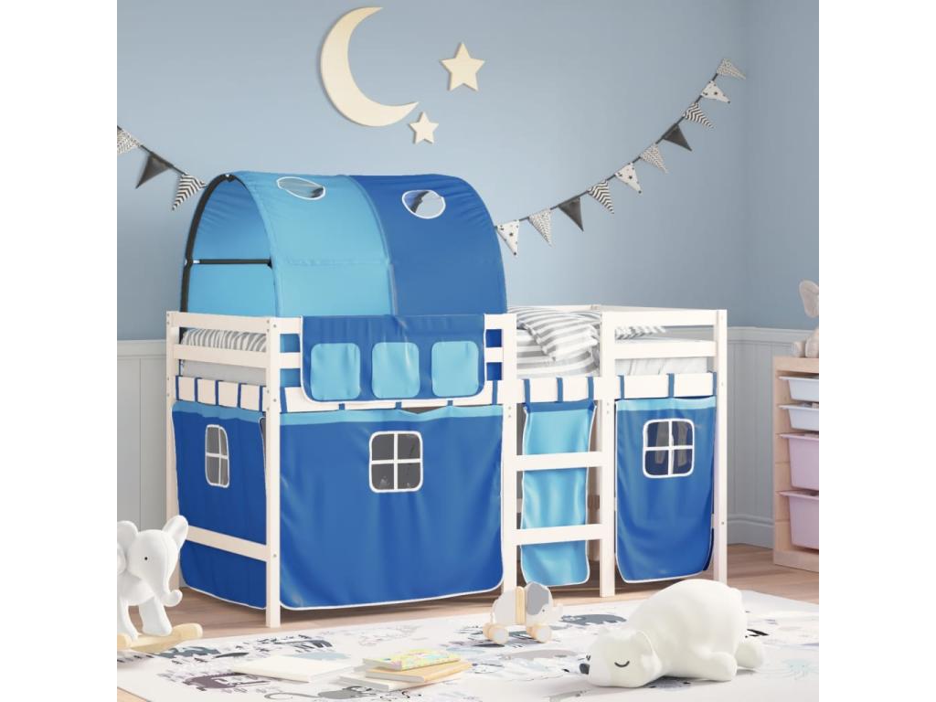 Bed - Blue Polyester Fabric, W 80.9 x D 33.7 x H 44.7 in