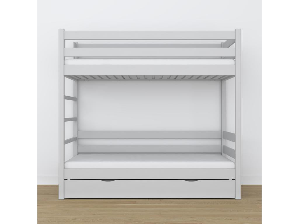 Bed Frame with Mattress - Gray Pine Wood, W 78 x D 42.5 x H 76.8 in