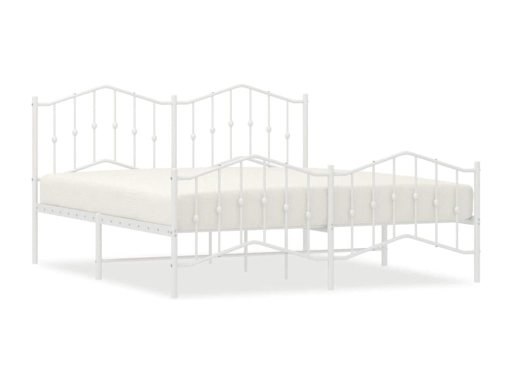 Bed Frame with Mattress - White Steel, W 81.5 x D 65.4 x H 38.6 in