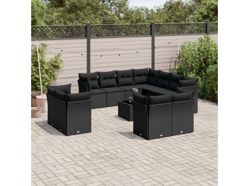 12-Piece Outdoor Patio Set with Cushions - Black Resin, W 21.7 x D 21.7 x H 14.6 in