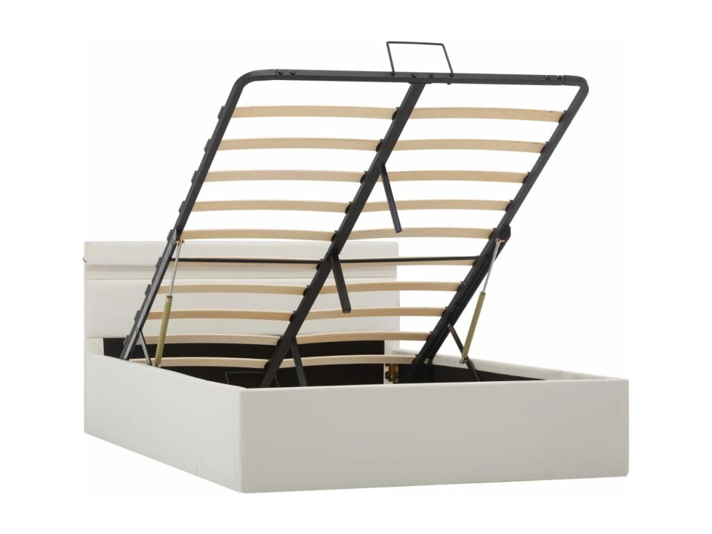 Bed with LED - White Engineered Wood, W 83.5 x D 57.9 x H 28.7 in