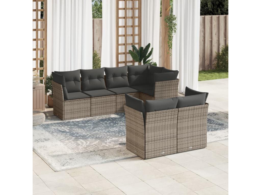 7-Piece Outdoor Patio Set with Cushions - Black Resin, W 24.4 x D 24.4 x H 27.2 in