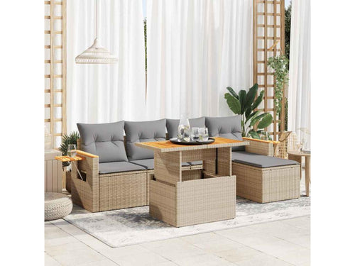 6-Piece Outdoor Patio Set with Cushions - Brown Polyester Fabric, W 70.5 x D 24.4 x H 27.2 in