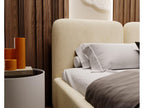 Bed - Beige Polyester Fabric, Solid Wood, Steel, W 90.6 x D 65 x H 41.3 in