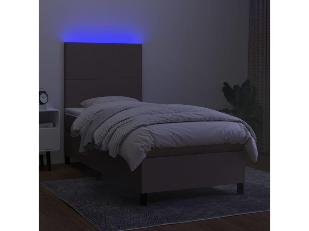 Bed Frame with Mattress with LED - Taupe Polyester Fabric, W 79.9 x D 39.4 x H 50.4 in