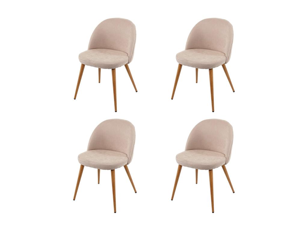 Set of 4 Dining Chairs - Beige Polyester Fabric, W 18.9 x D 18.1 x H 30.3 in