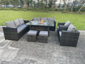 Table - Gray Metal, Glass, Rattan, W 69.7 x D 25.6 x H 26 in