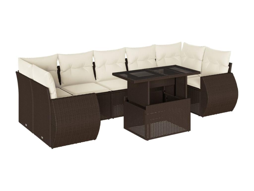 8-Piece Outdoor Patio Set with Cushions - Brown Resin, W 24.4 x D 27.2 x H 24.4 in