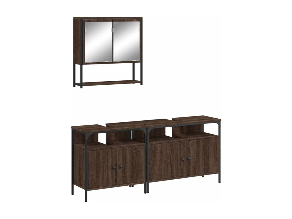 Set of 3 Cabinets - Brown Wood, W 31.5 x D 11.8 x H 23.6 in