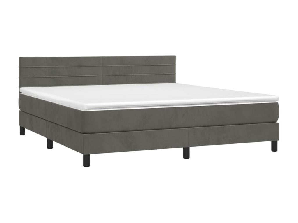 Bed Frame with Mattress - Gray Velvet, W 79.9 x D 63 x H 34.6 in