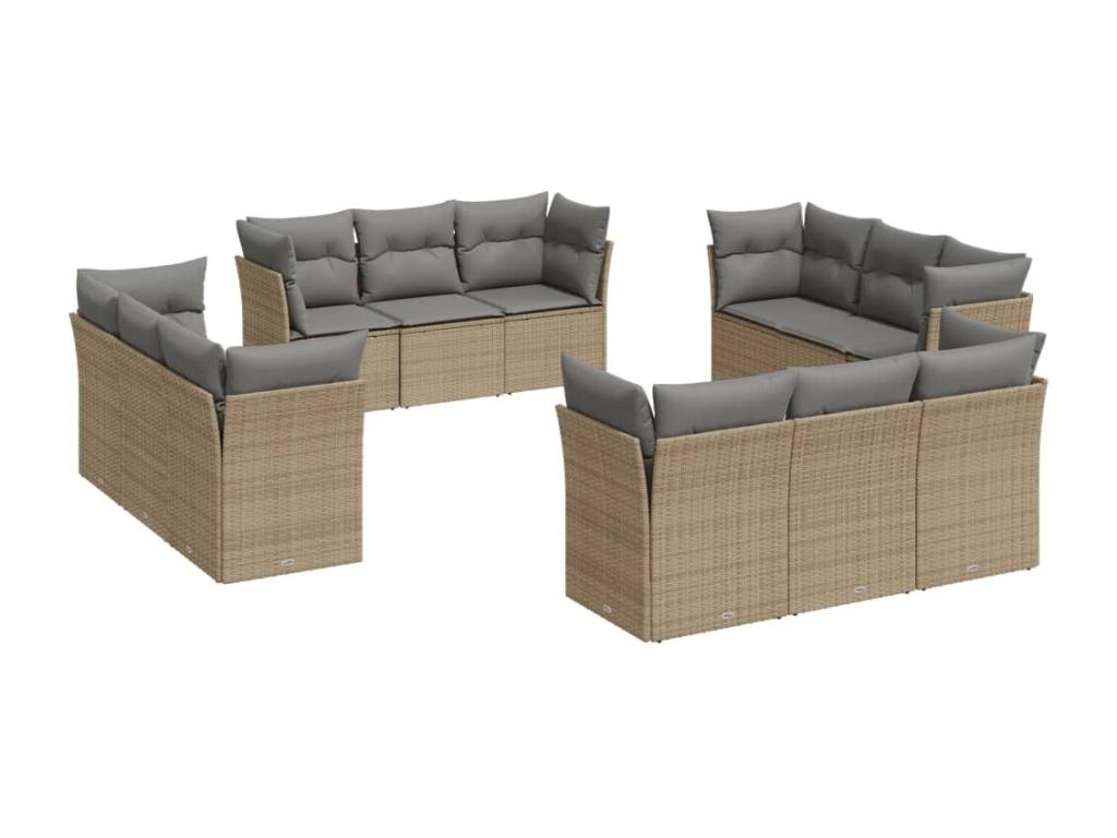 12-Piece Outdoor Patio Set with Cushions - Beige Resin, W 24.4 x D 24.4 x H 27.2 in