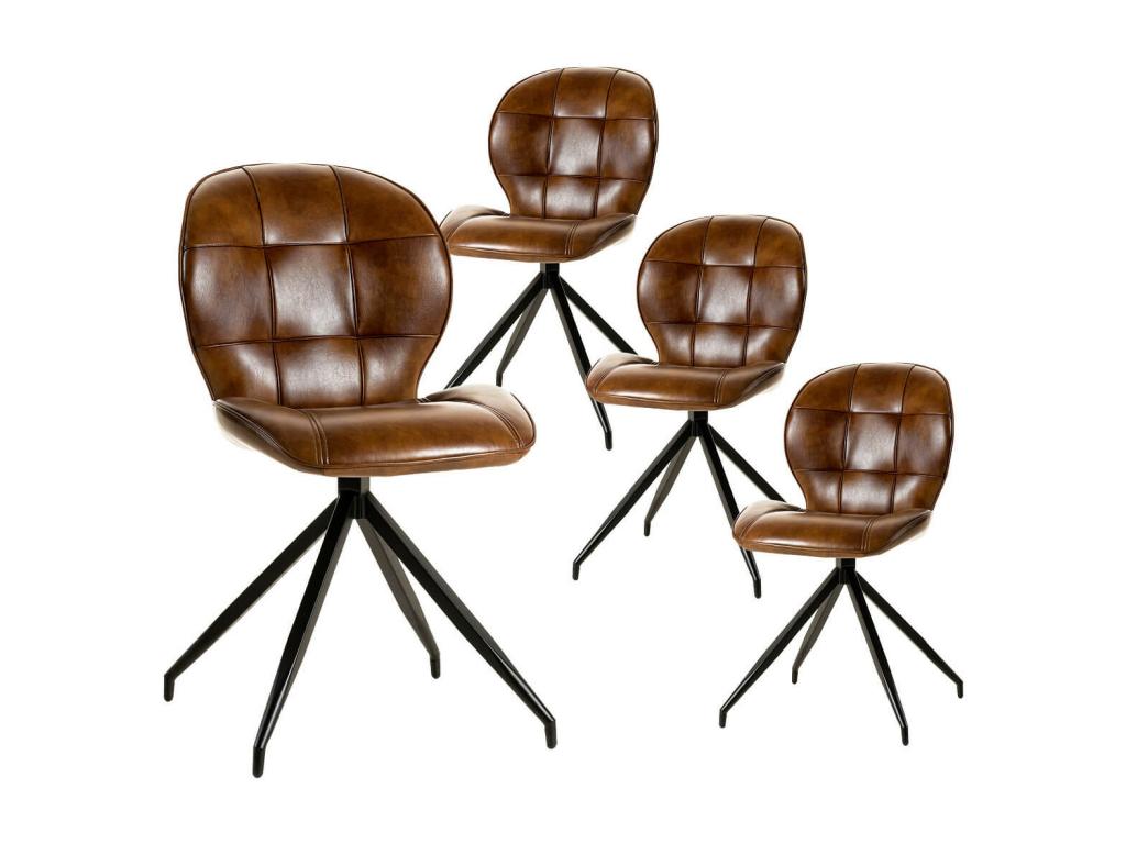 Set of 4 Chairs - Brown Faux Leather, W 17.7 x D 19.3 x H 34.3 in