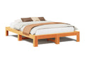 Bed Frame with Mattress - Brown Wood, W 87.2 x D 63.6 x H 12.4 in