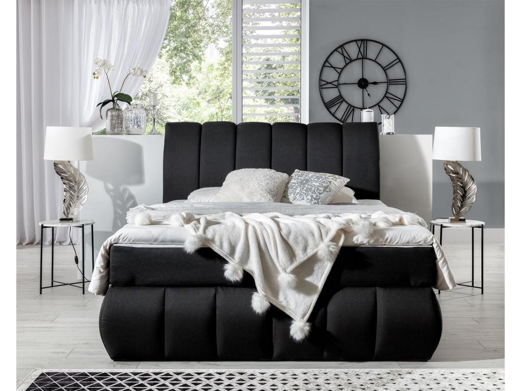 Bed Frame with Mattress - Black Fabric, W 63 x D 88.2 x H 49.6 in