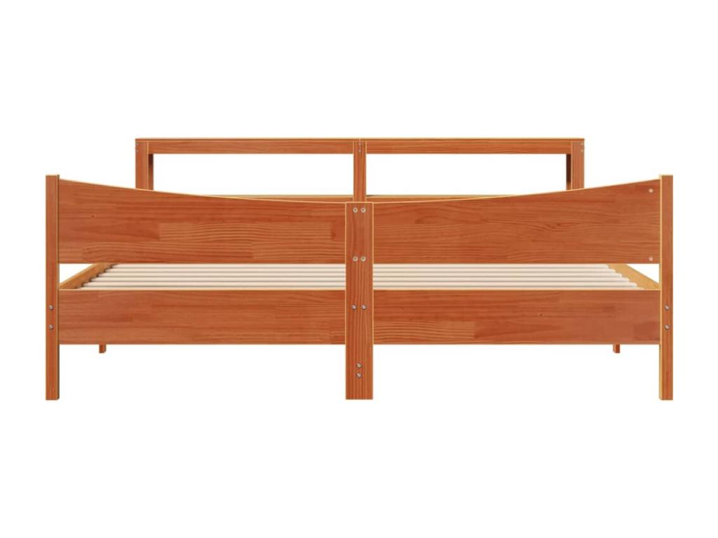 Bed Frame with Headboard - Brown Wood, W 88.4 x D 81.1 x H 32.3 in