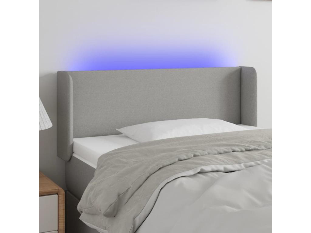 Bed with LED - Gray Wood, W 32.7 x D 6.3 x H 30.7 in