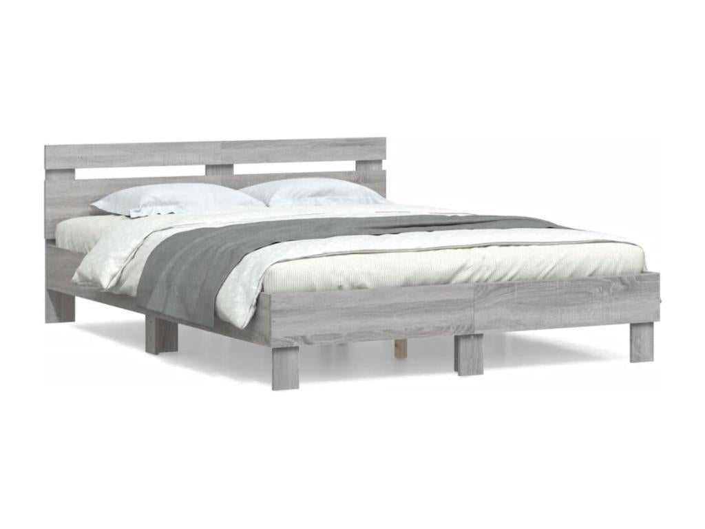 Bed Frame with Headboard - Gray Wood, W 76 x D 57.1 x H 27.6 in