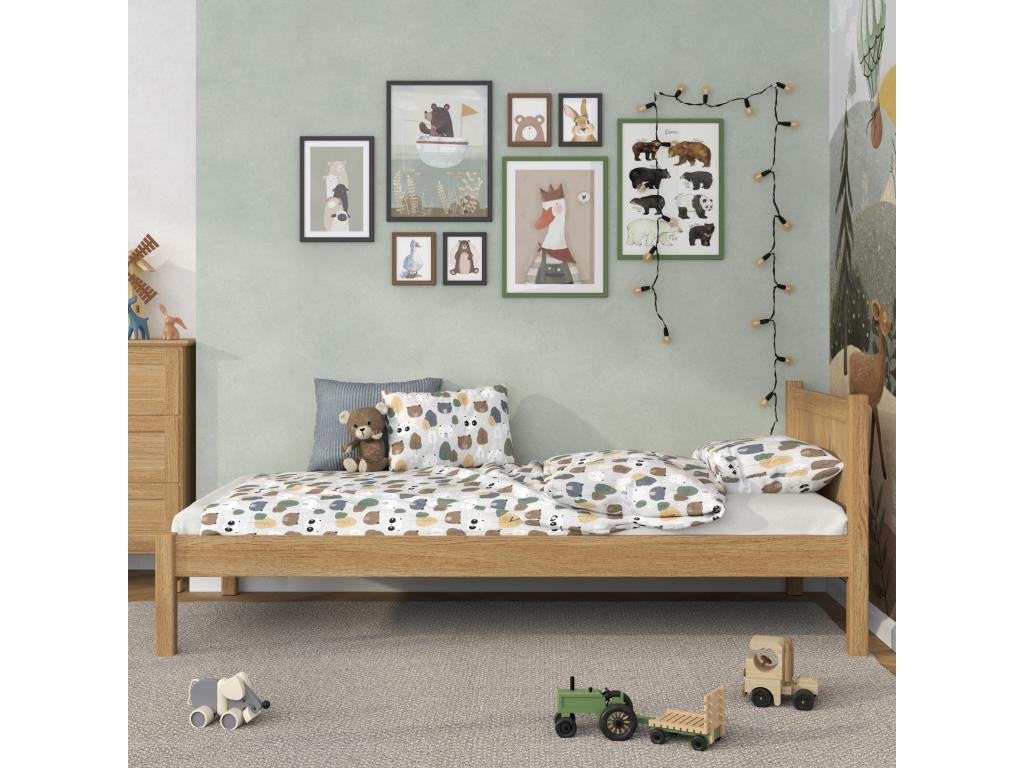 Bed - Natural Oak Wood, W 78 x D 38.6 x H 29.9 in