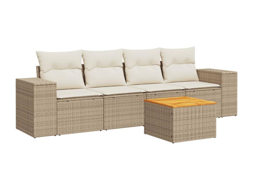 5-Piece Outdoor Patio Set with Cushions - Gray Resin, W 24.4 x D 24.4 x H 27.2 in