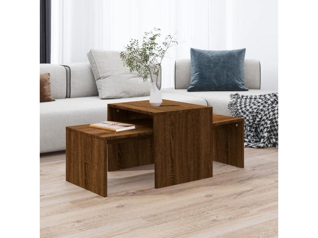 Coffee Table - Brown Wood, W 39.4 x D 18.9 x H 15.7 in