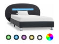 Bed with LED - Black Faux Leather, W 81.9 x D 48.4 x H 27.6 in