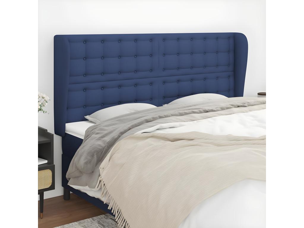 Bed - Blue Polyester Fabric, W 79.9 x D 9.1 x H 50.4 in