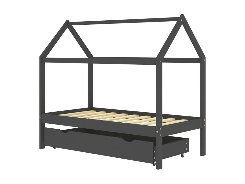 Bed - Gray Wood, W 65.4 x D 34.3 x H 55.1 in